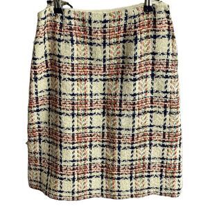 Vintage 60s Dalton Cream Plaid Tweed A Line Mini Skirt Women's Size S Academia 